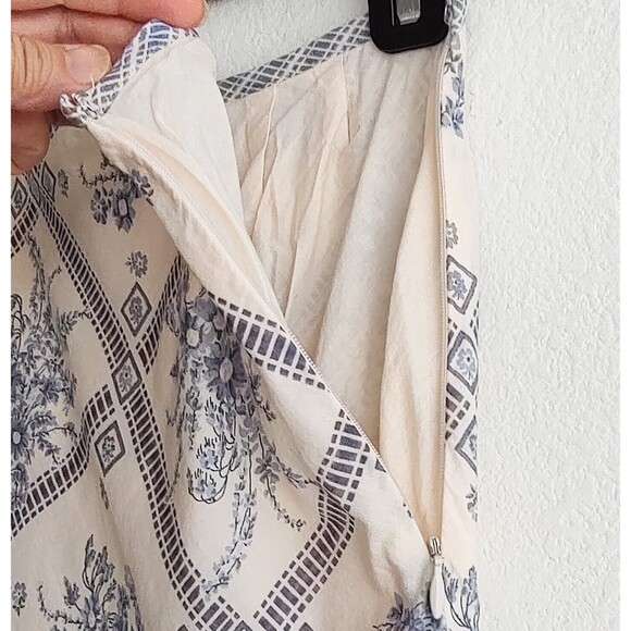 Loft Skirt Cream Blue Floral Handkerchief Plaid Hem - Picture 5 of 6